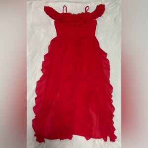 Red Ruffle High-Low Dress - Women